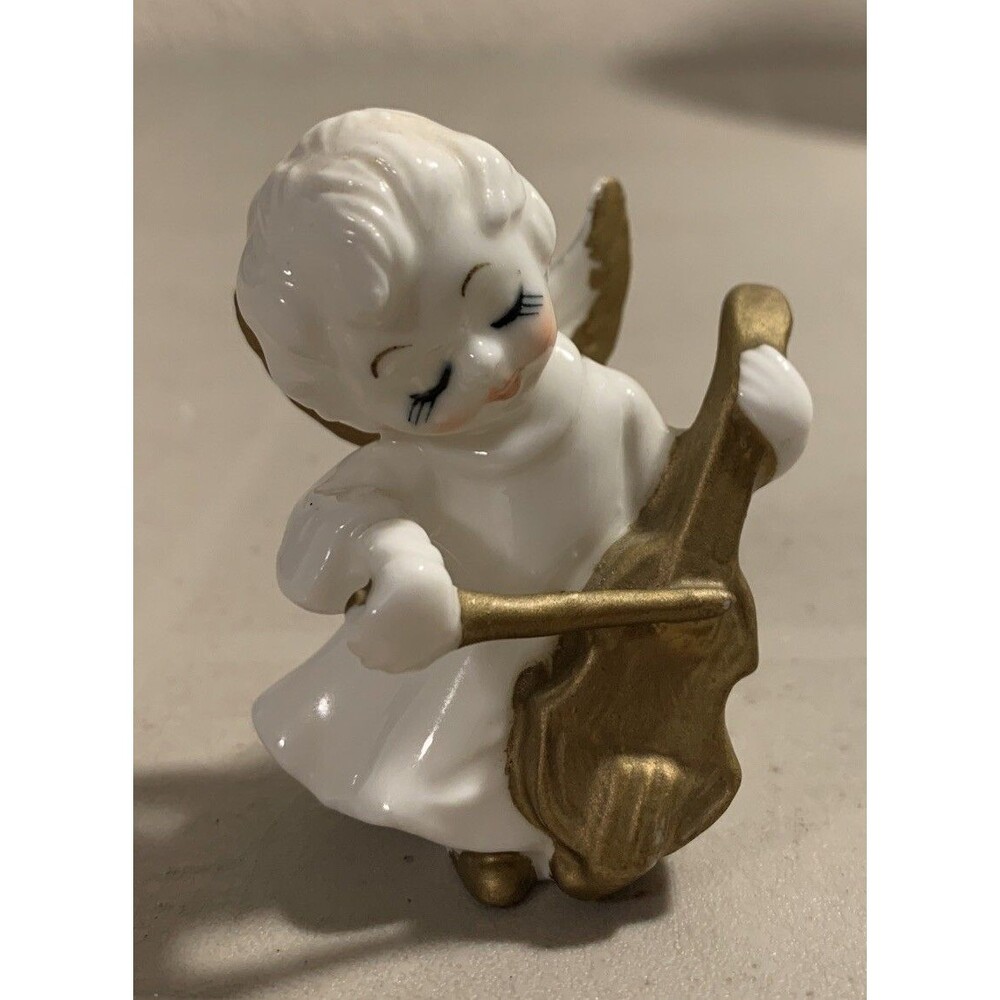 Vintage Napco Japan Angel Figurine Bone China Musical Instrument Christmas
